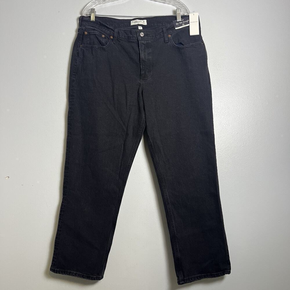 NWT A & F 90s Straight Leg Mid Rise Curve Love Jeans Denim Black Sz 33 Short